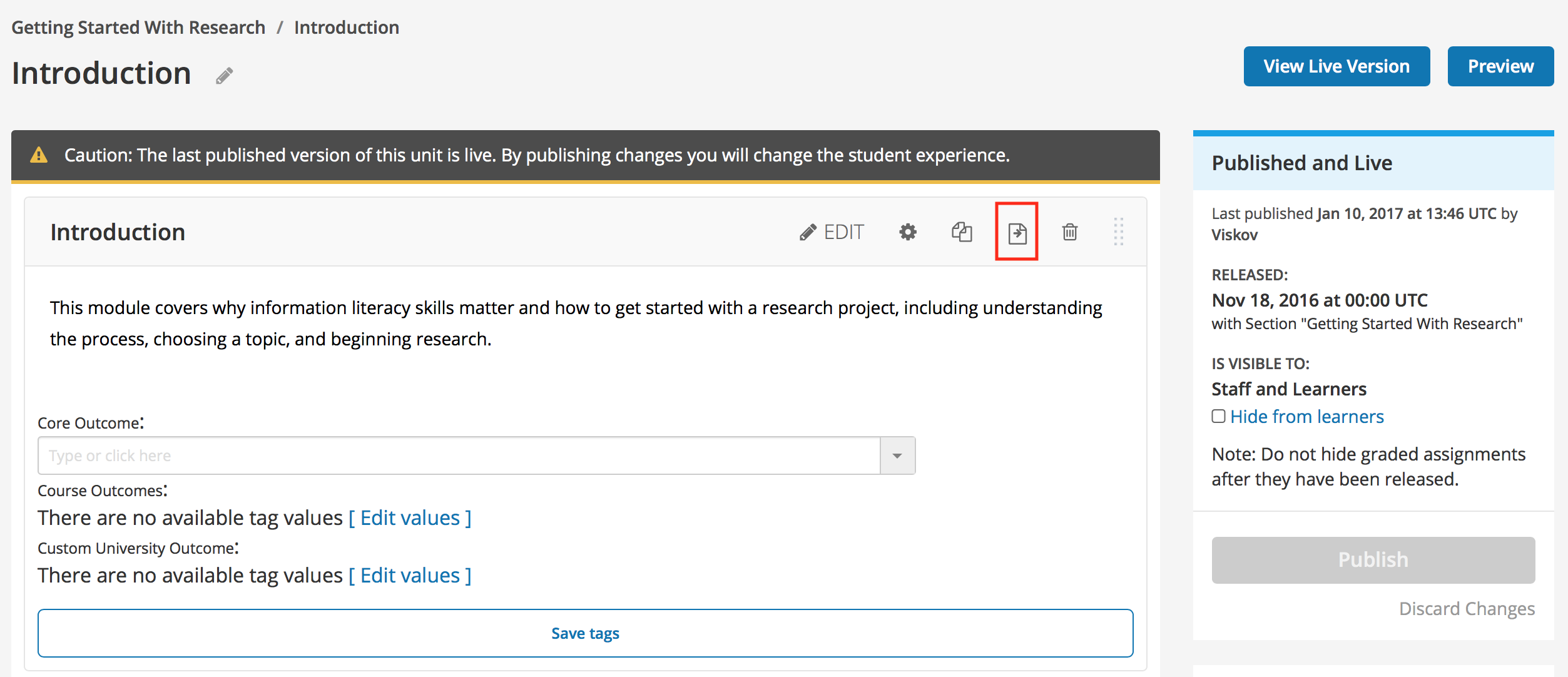 image of text component with the move icon highlighted