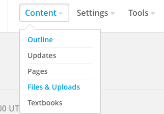 image of the top navigation drop down with files and uploads in blue