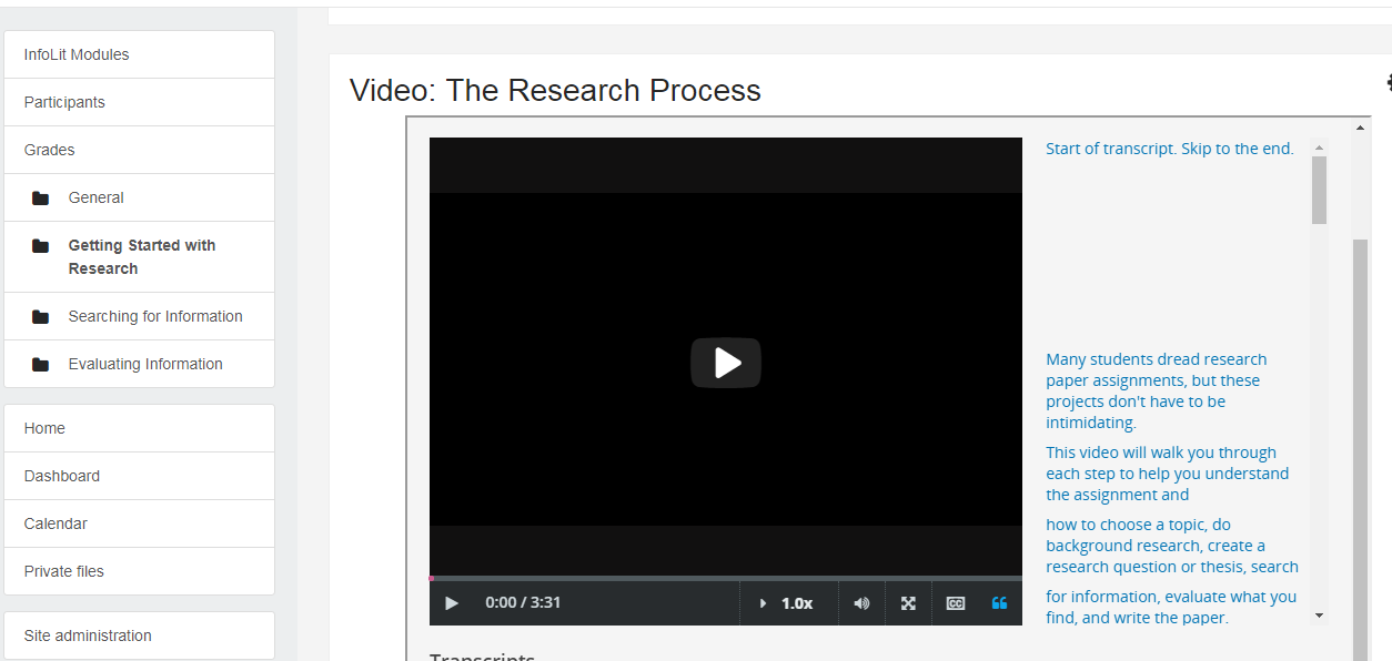 Moodle page on which a Credo video is embedded