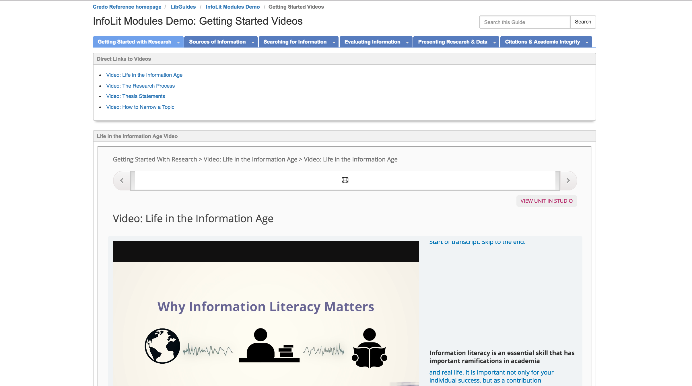 image of a Credo video embedded on a LibGuide